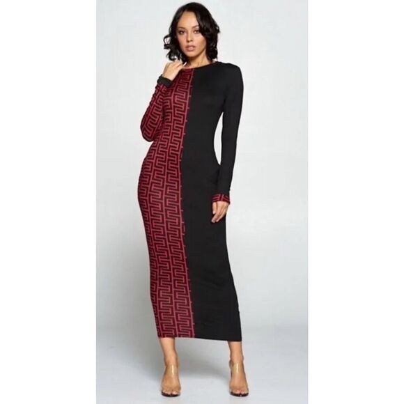 Win Win Women’s Red/Black Bodycon Midi Dress Packets Size XL See Description - Picture 1 of 16